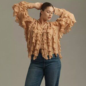NWT By Anthropologie Sheer Ruffle Buttondown Blouse 3X